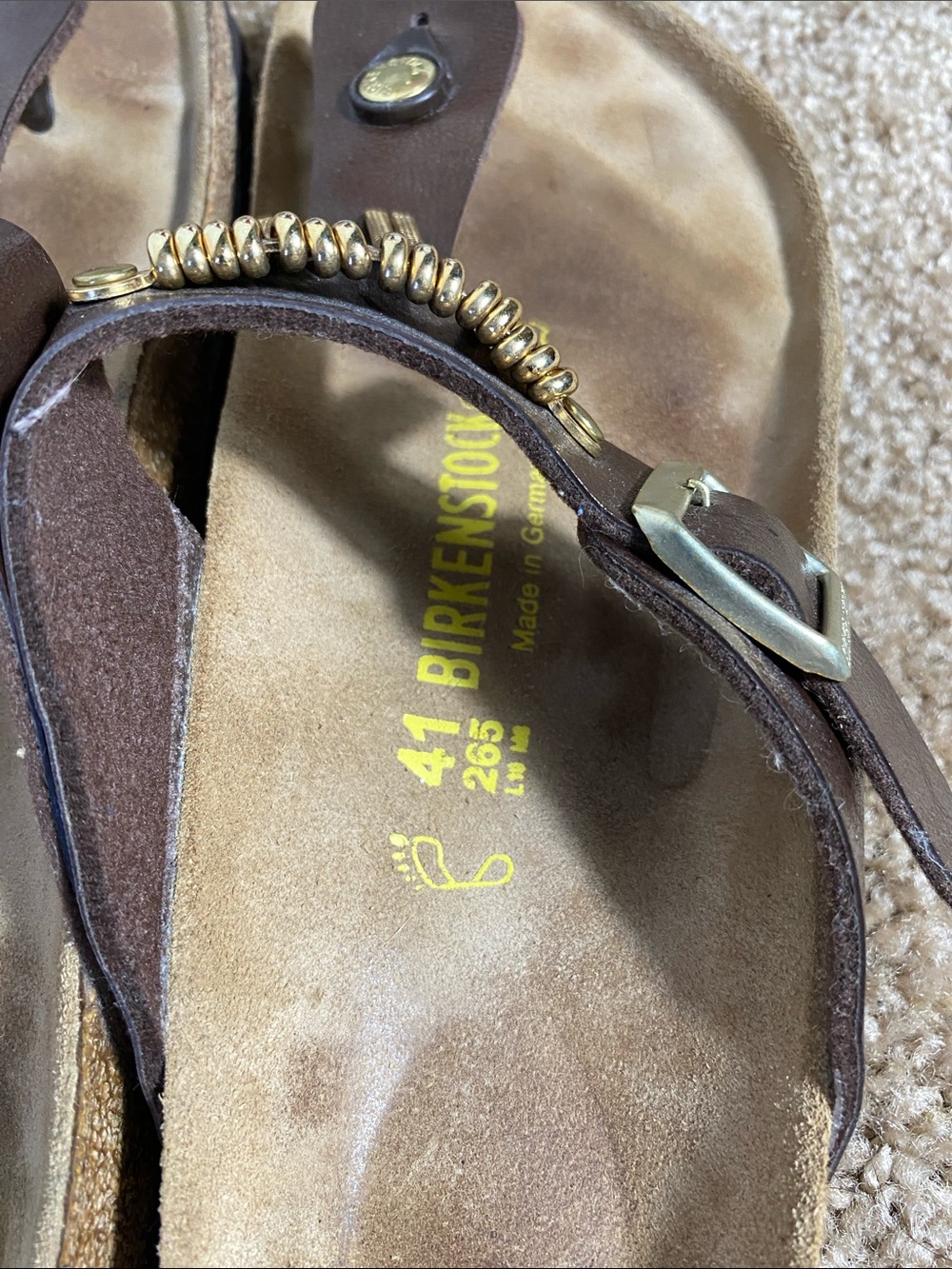 Birkenstock Women’s Gizeh Fringe Gold Graceful Toffee Sandals Size 41 - Picture 11 of 12